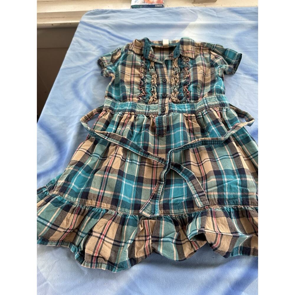 Cherokee Girls 6/6x Blue Gingham Short Sleeve Dress